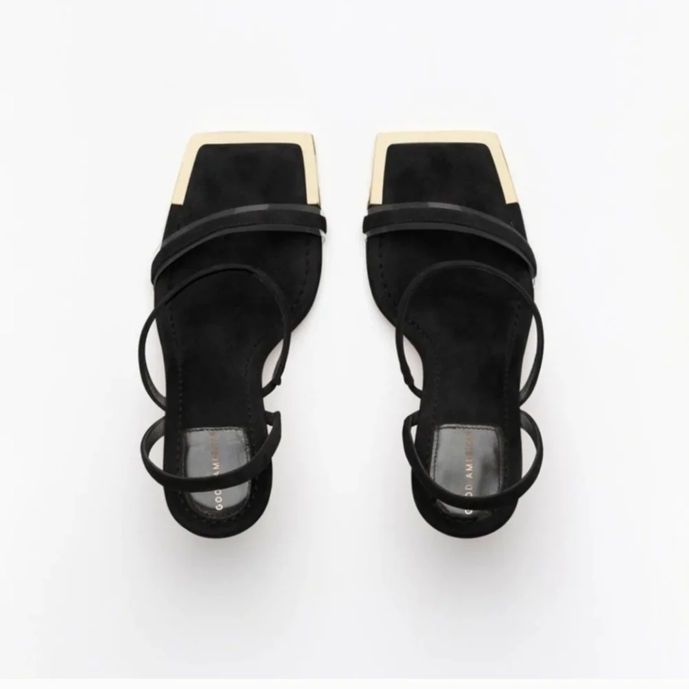 Good American Gold Trim Strappy Heels